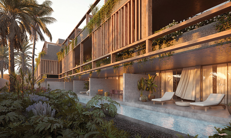 Piscina y jardín interior de Tamaragua Residences