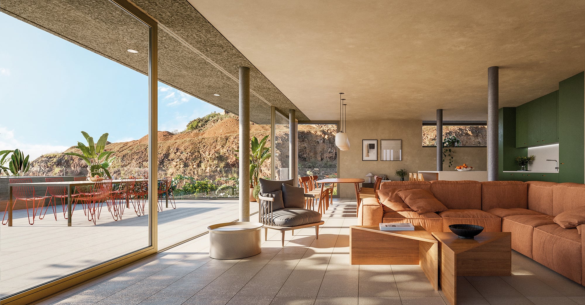Salón y comedor de una vivienda en Tamaragua Residences