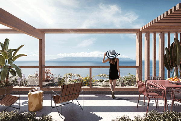 Terraza con vistas al mar en Tamaragua Residences